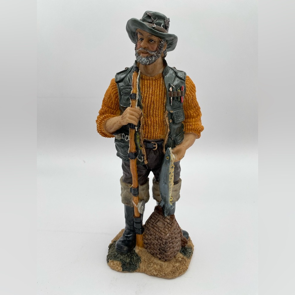 A.C.Ltd Gone Fishing Fisherman Resin Figurine - Hand Painted Resin Statue 9" - Picture 2 of 8